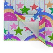 Vibrant Multicoloured Rainbow Party Design on Baby Blue 