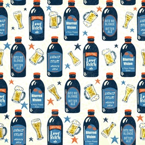 Party Walls - 100 bottles of funny beer on the wall labels red, cream, blue and gold