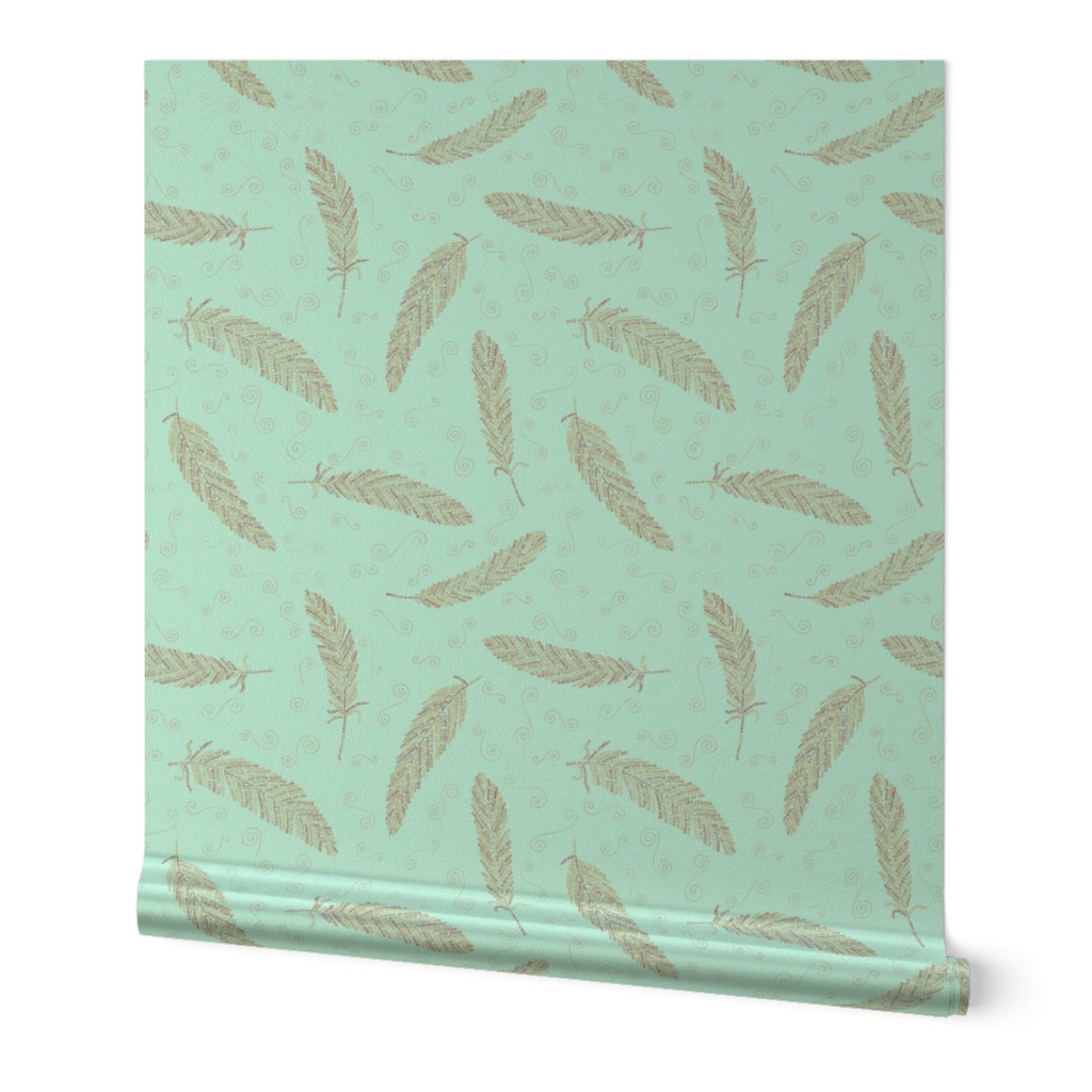 birds of a feather (pale mint and red-gold)