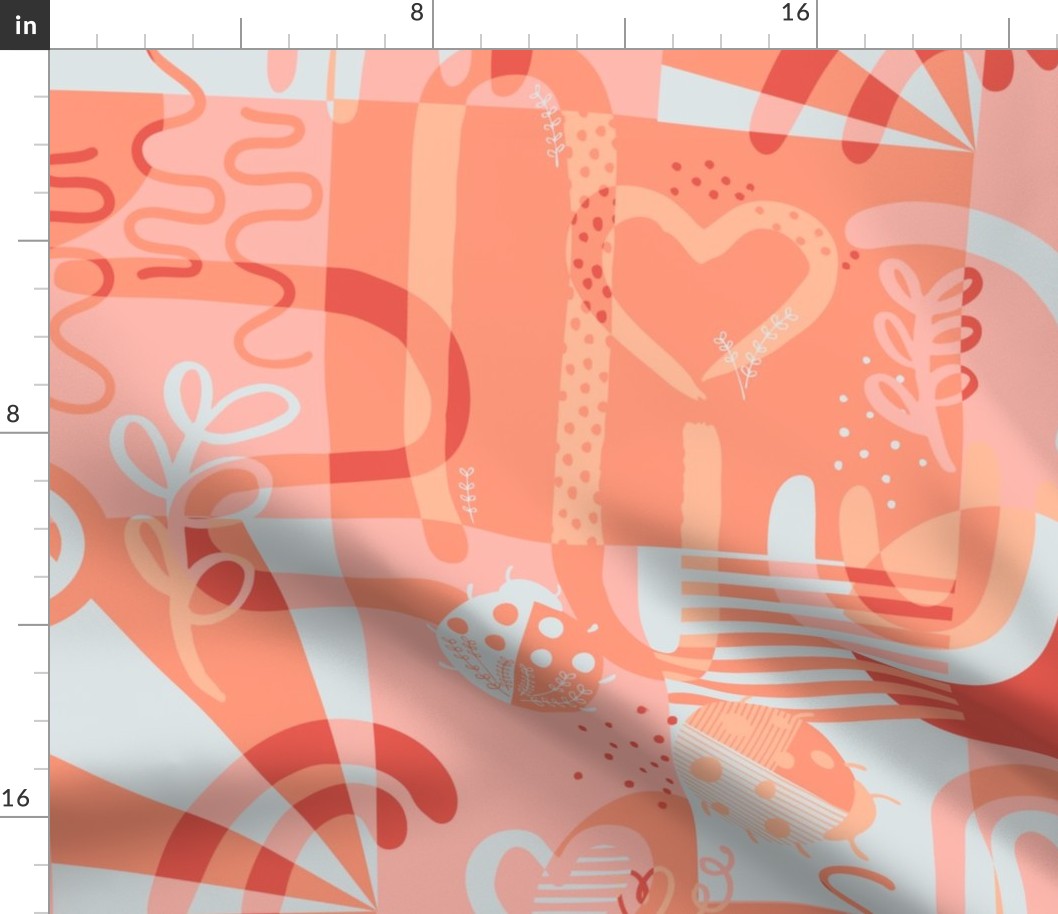 Pretty Pandemonium - Hearts Ladybugs Curves and More in Large Scale in Apricot Pinks