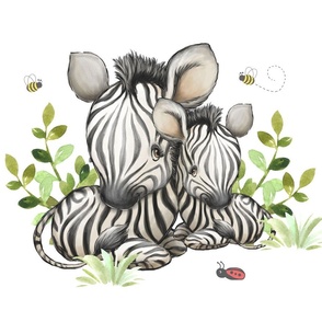 Safari Animals Zebra and Baby Nursery Bedding Pillow Bee Ladybug Greenery 
