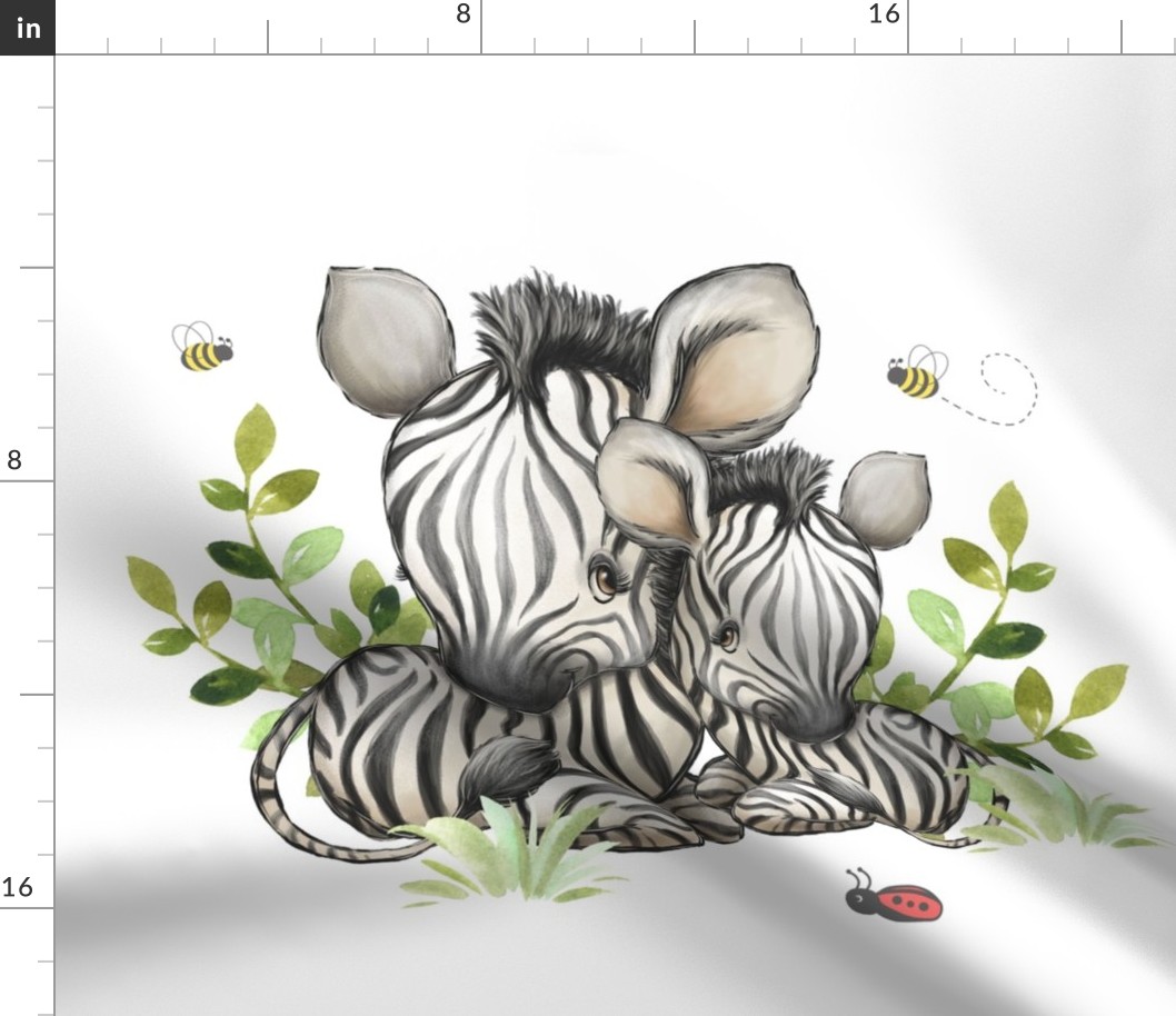 Safari Animals Zebra and Baby Nursery Bedding Pillow Bee Ladybug Greenery 