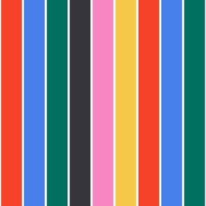SMALL CLASSIC THIN/WIDE BRETON CANDY VERTICAL STRIPE-BOLD BRIGHTS-SCARLET RED-AZURE BLUE-CHARCOAL BLACK-HOT PINK-EMERALD GREEN-WHITE