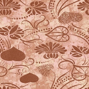 Terracotta and Peach Vine Pattern, large scale