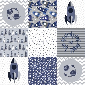 Blue and Gray Rocket Ship Patchwork
