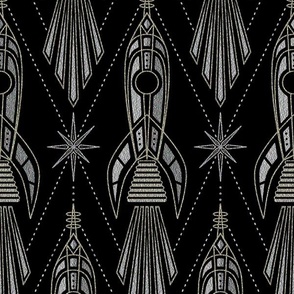 Art Deco Rockets and Starbursts on Black