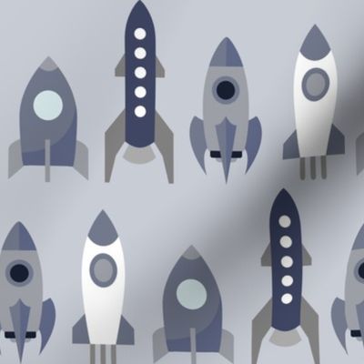 Blue and Gray Rockets on Gray