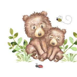 Woodland Animals Bear and Baby Nursery Bedding Pillow Bee Ladybug Greenery 
