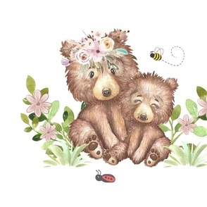Pink Floral Woodland Animals Bear and Baby Girl Nursery Bedding Pillow Bee Ladybug Greenery 