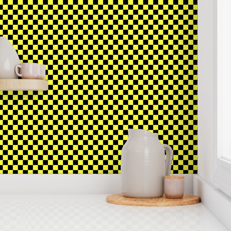 Neon Checks - Small - Classic Dark Black & Bright Lemon Yellow - Florescent Fun