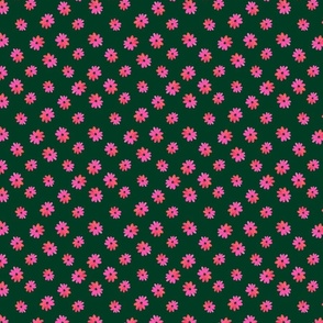 Bright Pink Tropical  Watercolour Flowers on Dark Green - Small