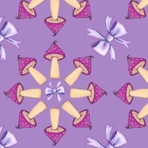 Purple mushrooms and bows on grape background