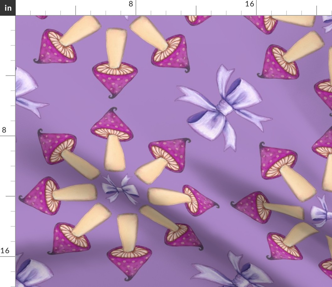 Purple mushrooms and bows on grape background