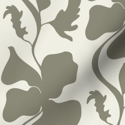 Surreal poppy flower melting wavy stripe / upholstery modern / bold wallpaper / olive green grey off white
