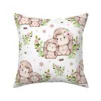 Pink Floral Woodland Animals Hedgehog and Baby Girl Nursery Bee Ladybug Greenery 