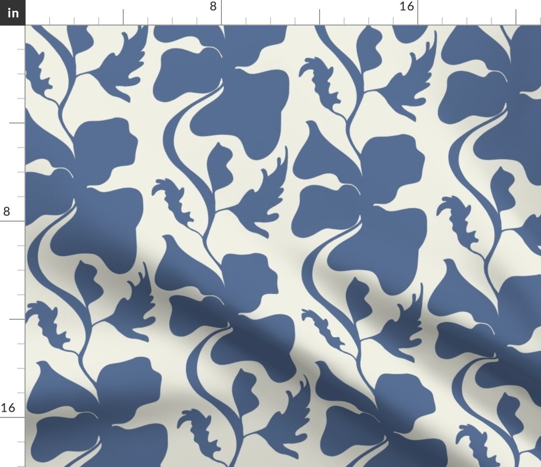 Surreal poppy flower melting wavy stripe / upholstery modern / bold wallpaper / denim blue off white
