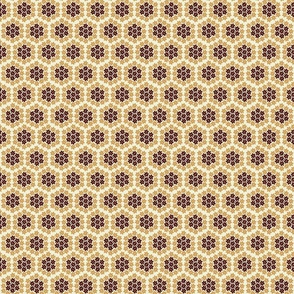 Medium Hexagon Floral Posy Tile in Gold and Rich Brown 