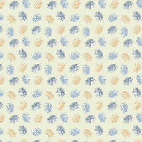 Medium Palm Leaves in Blue and Tangerine Gold with Textured Background 