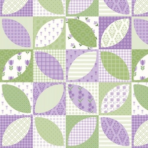 Orange Peel Cheater Quilt in  Shades of Green and Lavender