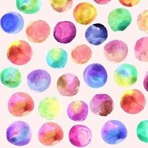 Rainbow Polka Dots Watercolor On Blush