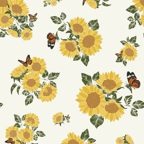 The Delilah Print (Beige Colourway) - Sunflowers & Butterflies