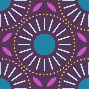 Bold Geometric Floral Coin Pattern in Multicolored Design - Large Print