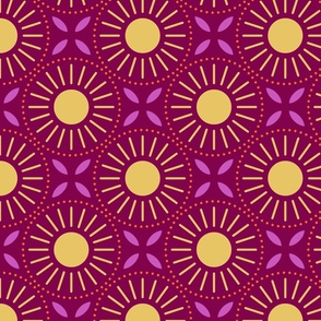 Bold Geometric Floral Coin Pattern in Multicolored Design - Medium Scale