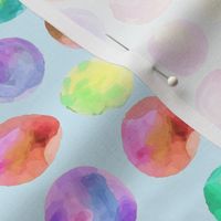 Rainbow Polka Dots Watercolor On Baby Blue