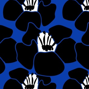 Bold Minimalist -  Black And White Poppy On Bright Luxe Blue.
