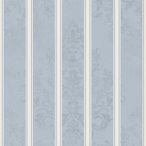 Powder blue damask victorian stripe - xl - oyster white ecru grey blue stripe