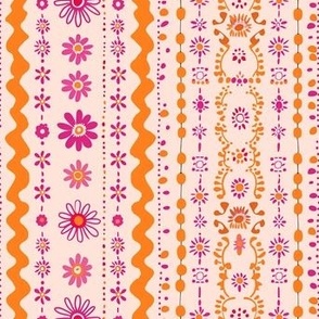 Cute line floral and dots pink and orange pattern tiny flowers