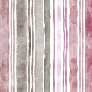 Freehand Vertical Watercolor Stripes Various Colors_Large_plum, purple, white, pink, olive green