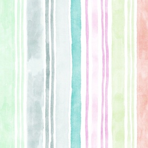 Freehand Vertical Watercolor Stripes Various Colors_Large_summer, ruby, pink, mint green, celadon, grey