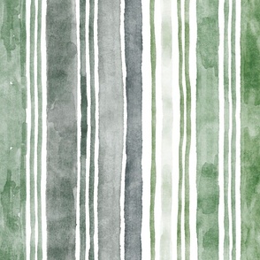 Freehand Vertical Watercolor Stripes Various Colors_Large_winter pines, green, olive, sage, ebony, grey, beige