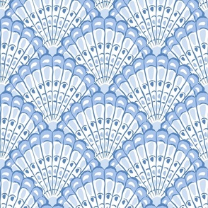 Scallop seashells/blue and white/large