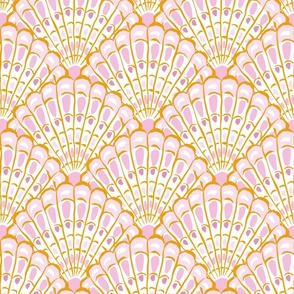 Scallop seashells/pink and orange/large