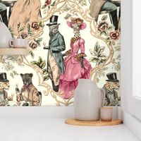 (L) Queen's Tea Party - safari animals in victorian outfit in ivory