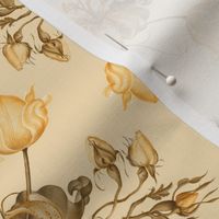 Exquisite Marie Antoinette Inspired Geometric Nostalgic Rose And Tulip Flower Tendrils Garden: Antique Geometrical Floral Springflowers And Butterflies, Vintage Wallpaper gold