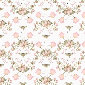 Exquisite Marie Antoinette Inspired Geometric Nostalgic Rose And Tulip Flower Tendrils Garden: Antique Geometrical Floral Springflowers And Butterflies, Vintage Wallpaper soft off white