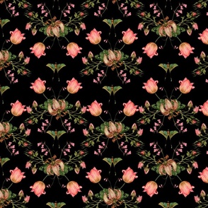 Exquisite Marie Antoinette Inspired Geometric Nostalgic Rose And Tulip Flower Tendrils Garden: Antique Geometrical Floral Springflowers And Butterflies, Vintage Wallpaper - gothic dark black