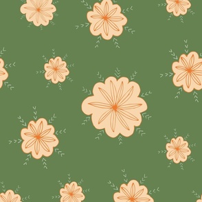 Floral sunbursts - peach and green 