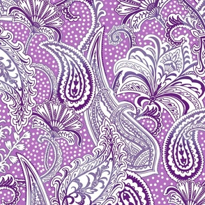 Lilac Paisley. Turkish cucumber, abstract flowers and dots