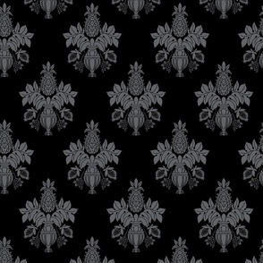 Pineapple Demask Black and Gray 8in