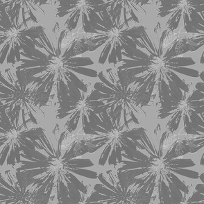 Monochrome retro floral pattern. Gray flowers on a light gray background.
