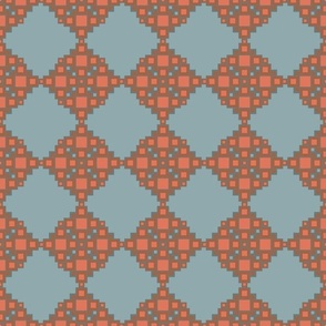 Geometric Diamond Pattern in Dusty Blue and Coral
