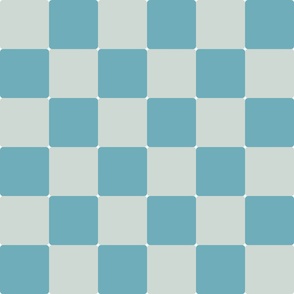 Large Checkerboard Squares with Curved Corners in light sage and light grey