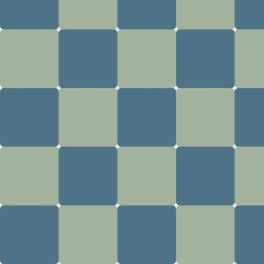Extra Large Checkerboard Squares with Curved Corners in dark blue and sage green