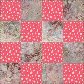 Faux Stitched Patchwork, 2 inch Quilt Blocks, Abstract and Pink