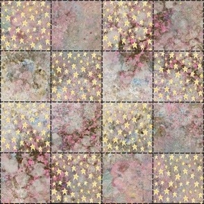 Faux Stitched Patchwork, 2 inch Quilt Blocks, Abstract Cream and Pink