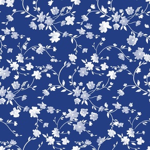 Navy blue Japanese blossom. Chinoiserie flowers.